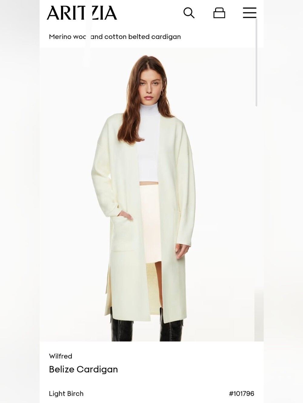 Wilfred by Aritzia Belize Cardigan Belted - XS Light Birch